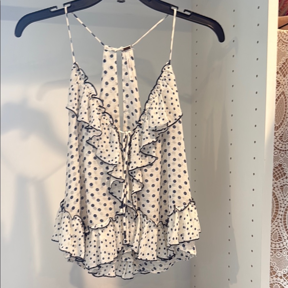 Free People Cream Ruffled Tie Front Camisole